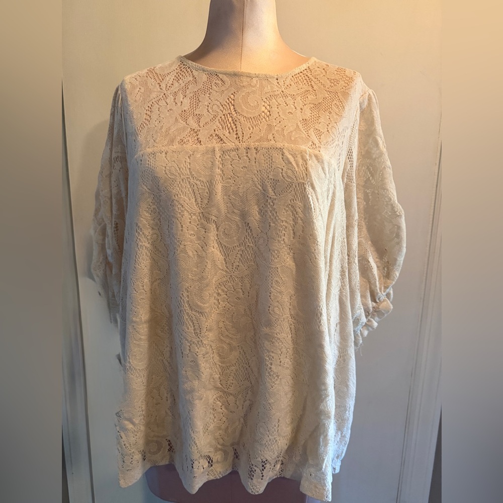 Cream Lace Women's Top 1X